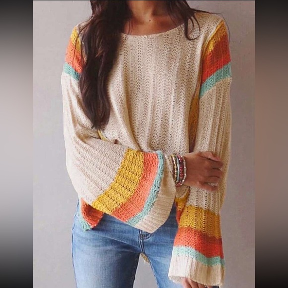 Luxe Color Block Long Sleeve Knit Sweater Top - Picture 1 of 10